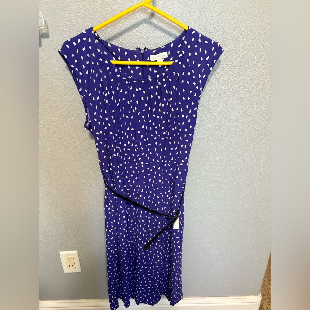 Charter Club Purple Dress Size 12 White Pattern Knee Length With Belt